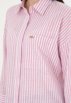 Kadın Pembe Uzun Kollu Çizgili Gömlek - 50297836002