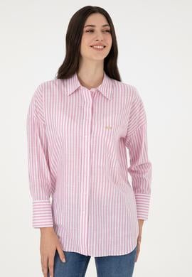 Kadın Pembe Uzun Kollu Çizgili Gömlek - 50297836002