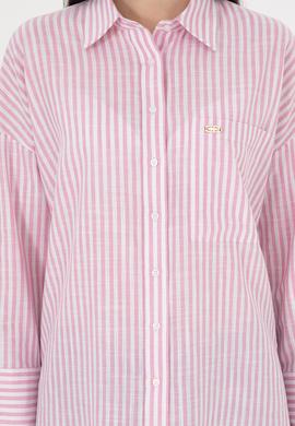 Kadın Pembe Uzun Kollu Çizgili Gömlek - 50297836002