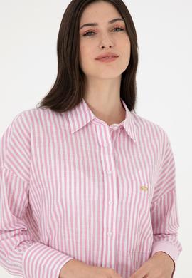 Kadın Pembe Uzun Kollu Çizgili Gömlek - 50297836002