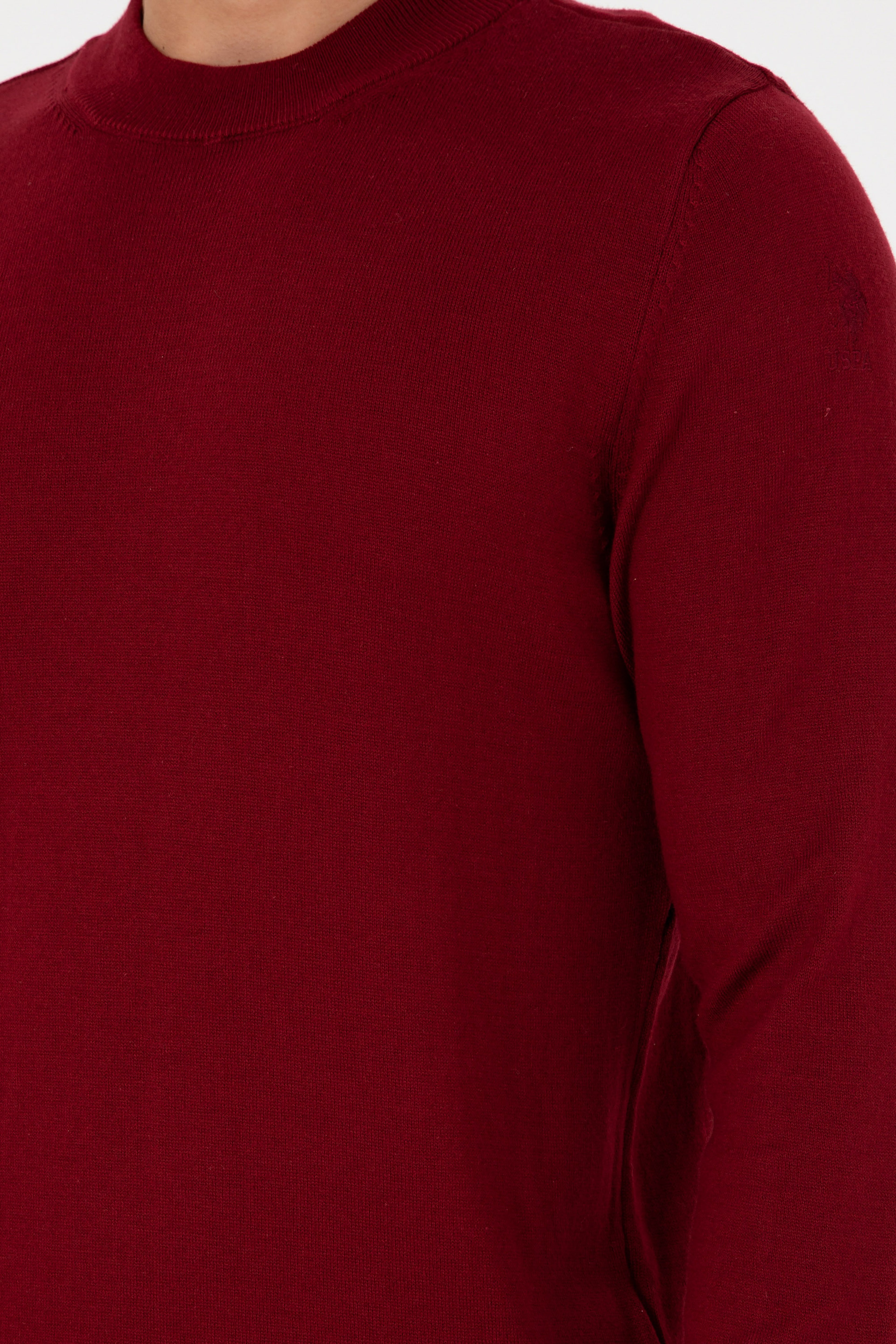 Erkek Slim Fit Çeyrek Balıkçı Yaka Bordo Basic Triko Kazak - Image 7