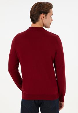 Erkek Slim Fit Çeyrek Balıkçı Yaka Bordo Basic Triko Kazak - 50298201017