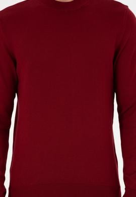 Erkek Slim Fit Çeyrek Balıkçı Yaka Bordo Basic Triko Kazak - 50298201017