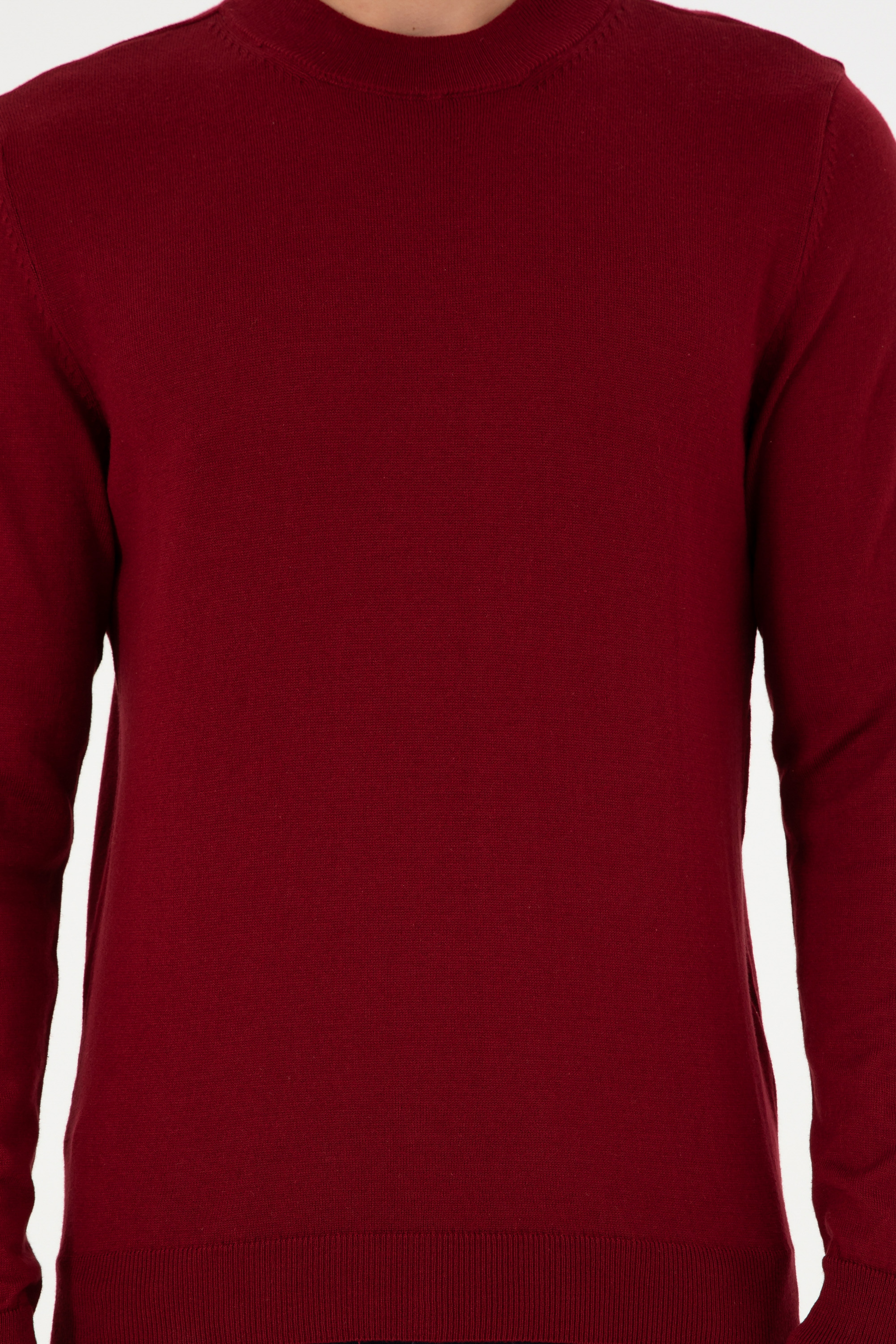 Erkek Slim Fit Çeyrek Balıkçı Yaka Bordo Basic Triko Kazak
