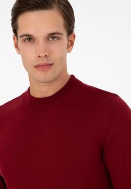 Erkek Slim Fit Çeyrek Balıkçı Yaka Bordo Basic Triko Kazak - 50298201017