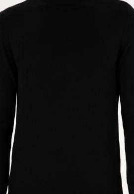 Erkek Slim Fit Çeyrek Balıkçı Yaka Siyah Basic Triko Kazak - 50298201037