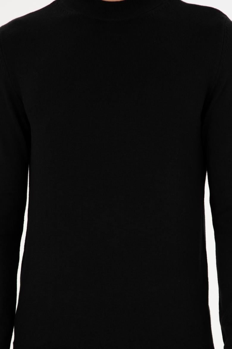 Erkek Slim Fit Çeyrek Balıkçı Yaka Siyah Basic Triko Kazak - 50298201037