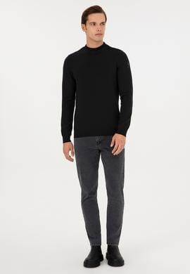 Erkek Slim Fit Çeyrek Balıkçı Yaka Siyah Basic Triko Kazak - 50298201037