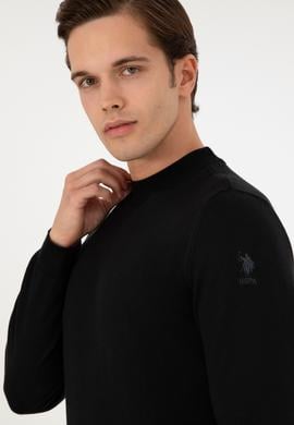 Erkek Slim Fit Çeyrek Balıkçı Yaka Siyah Basic Triko Kazak - 50298201037