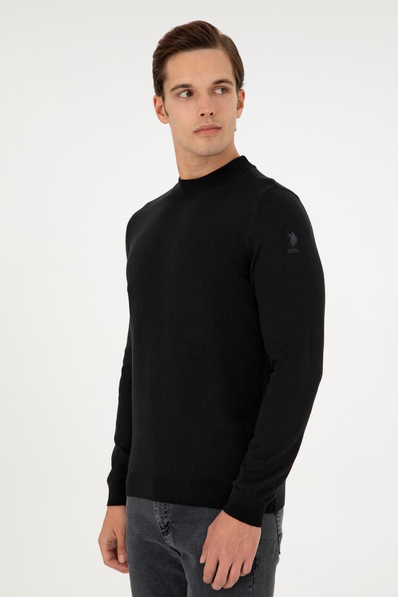 Erkek Slim Fit Çeyrek Balıkçı Yaka Siyah Basic Triko Kazak - 50298201037