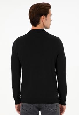 Erkek Slim Fit Çeyrek Balıkçı Yaka Siyah Basic Triko Kazak - 50298201037