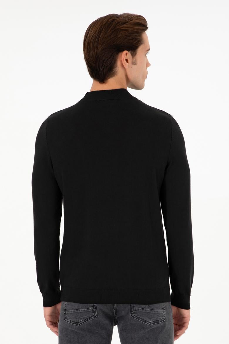 Erkek Slim Fit Çeyrek Balıkçı Yaka Siyah Basic Triko Kazak - 50298201037