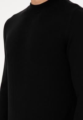 Erkek Slim Fit Çeyrek Balıkçı Yaka Siyah Basic Triko Kazak - 50298201037