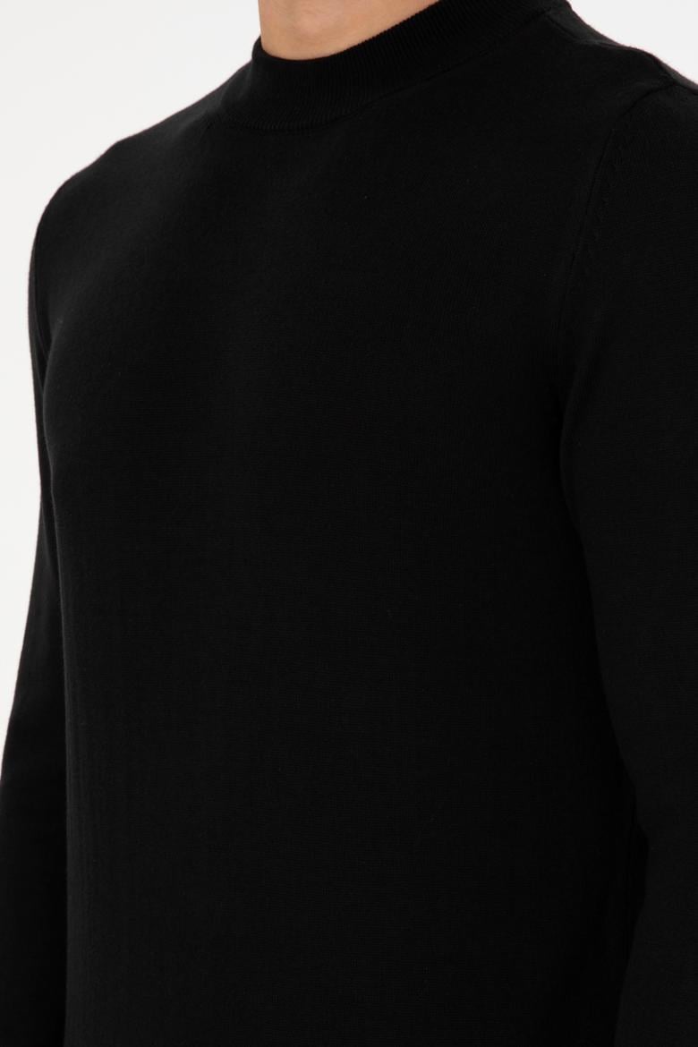 Erkek Slim Fit Çeyrek Balıkçı Yaka Siyah Basic Triko Kazak - 50298201037