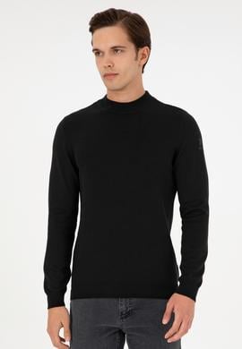 Erkek Slim Fit Çeyrek Balıkçı Yaka Siyah Basic Triko Kazak - 50298201037