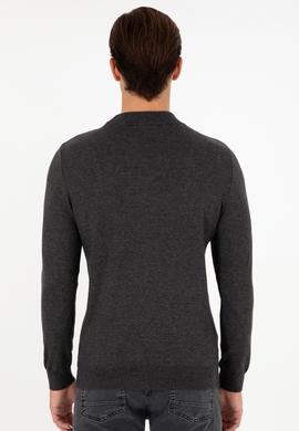 Erkek Slim Fit Çeyrek Balıkçı Yaka Antrasit Melanj Basic Triko Kazak - 50298201047