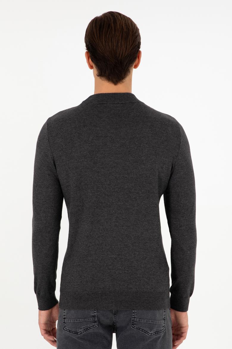 Erkek Slim Fit Çeyrek Balıkçı Yaka Antrasit Melanj Basic Triko Kazak - 50298201047