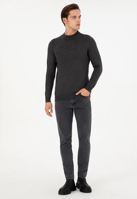 Erkek Slim Fit Çeyrek Balıkçı Yaka Antrasit Melanj Basic Triko Kazak - 50298201047