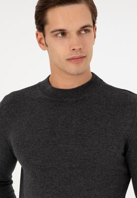 Erkek Slim Fit Çeyrek Balıkçı Yaka Antrasit Melanj Basic Triko Kazak - 50298201047