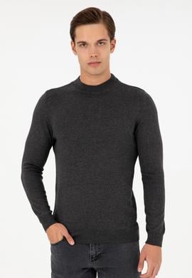 Erkek Slim Fit Çeyrek Balıkçı Yaka Antrasit Melanj Basic Triko Kazak - 50298201047