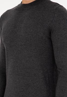 Erkek Slim Fit Çeyrek Balıkçı Yaka Antrasit Melanj Basic Triko Kazak - 50298201047