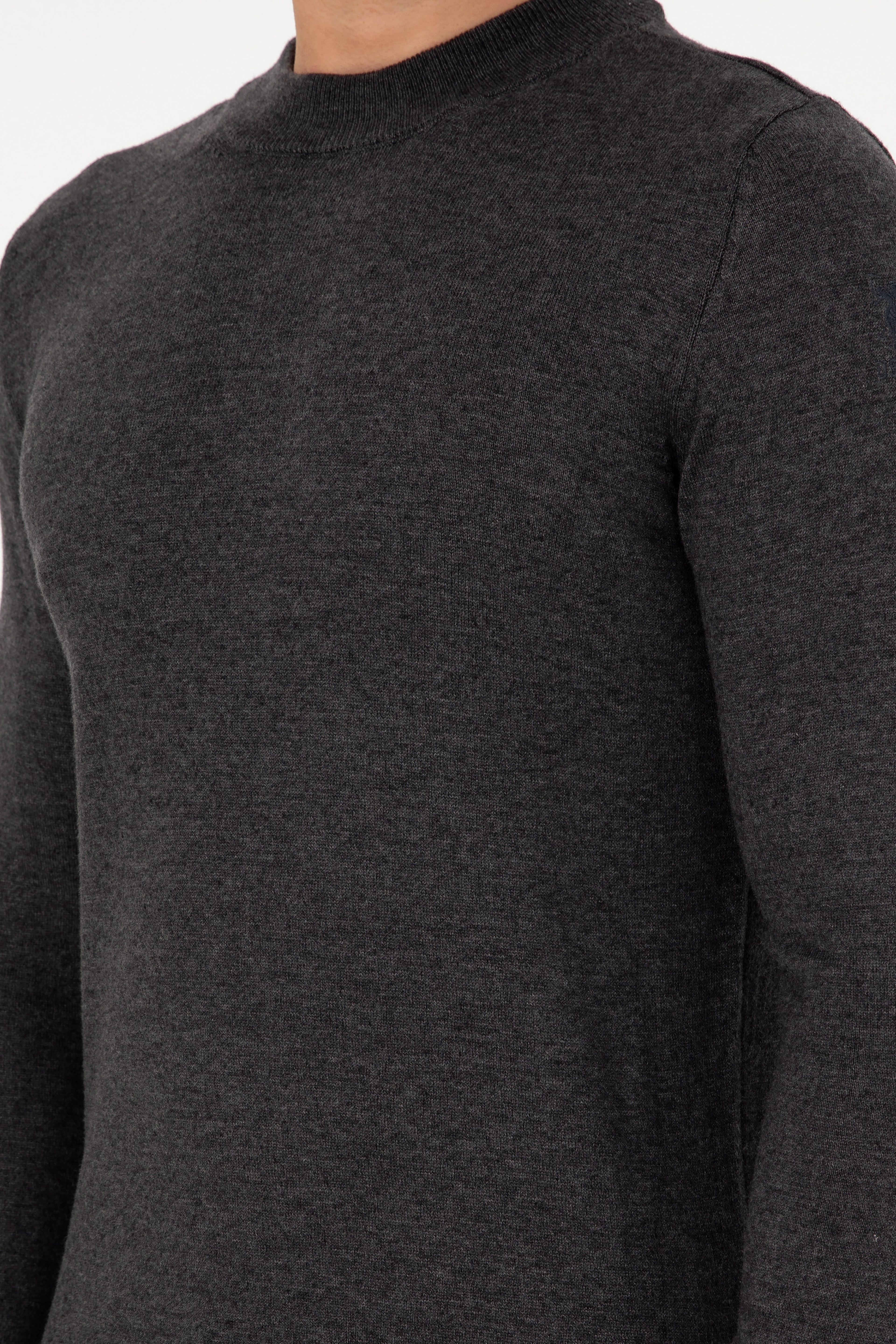 Erkek Slim Fit Çeyrek Balıkçı Yaka Antrasit Melanj Basic Triko Kazak - Image 7
