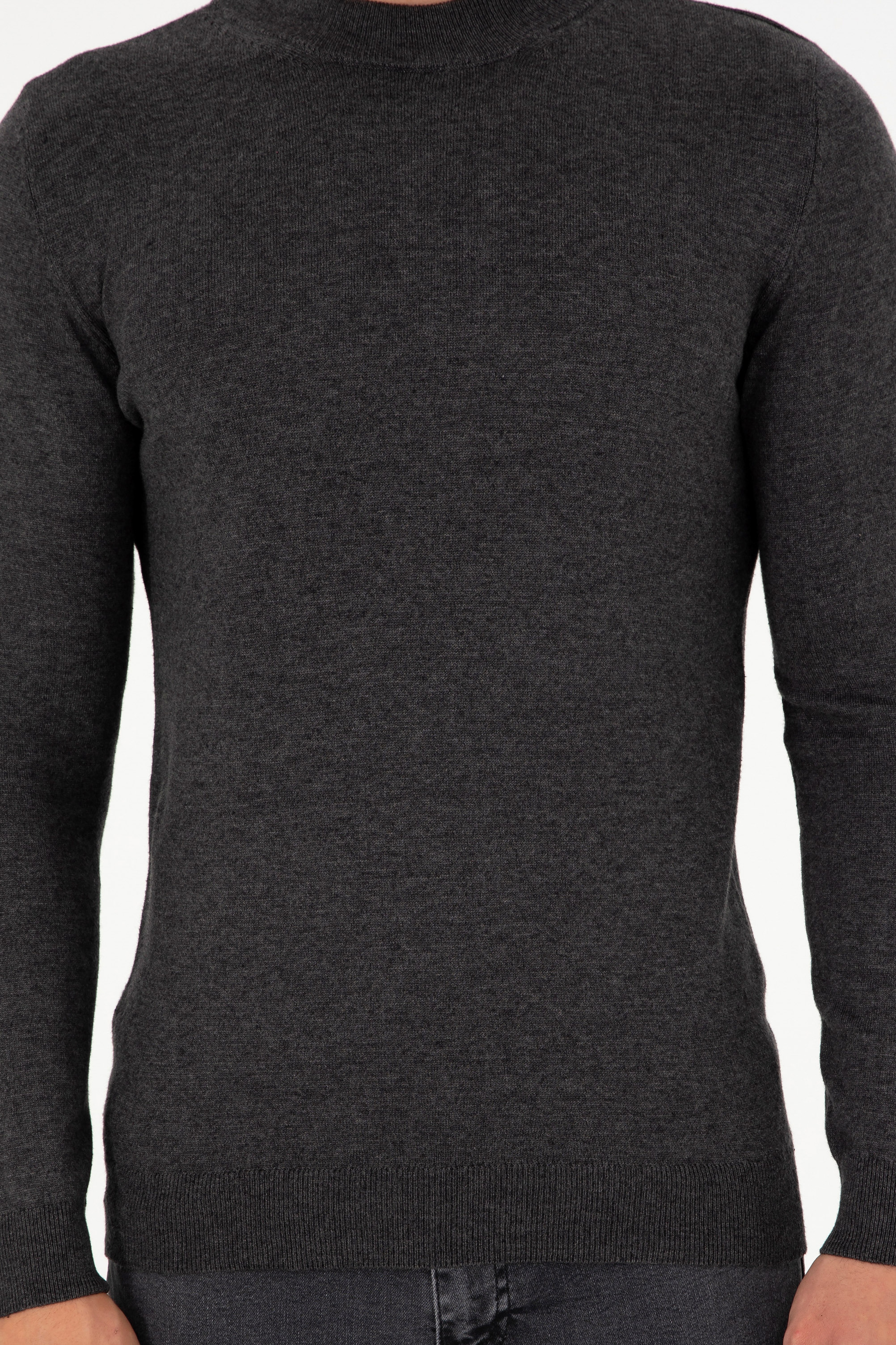 Erkek Slim Fit Çeyrek Balıkçı Yaka Antrasit Melanj Basic Triko Kazak - Image 6