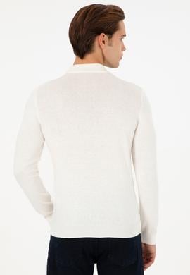 Erkek Slim Fit Çeyrek Balıkçı Yaka Beyaz Basic Triko Kazak - 50298201007