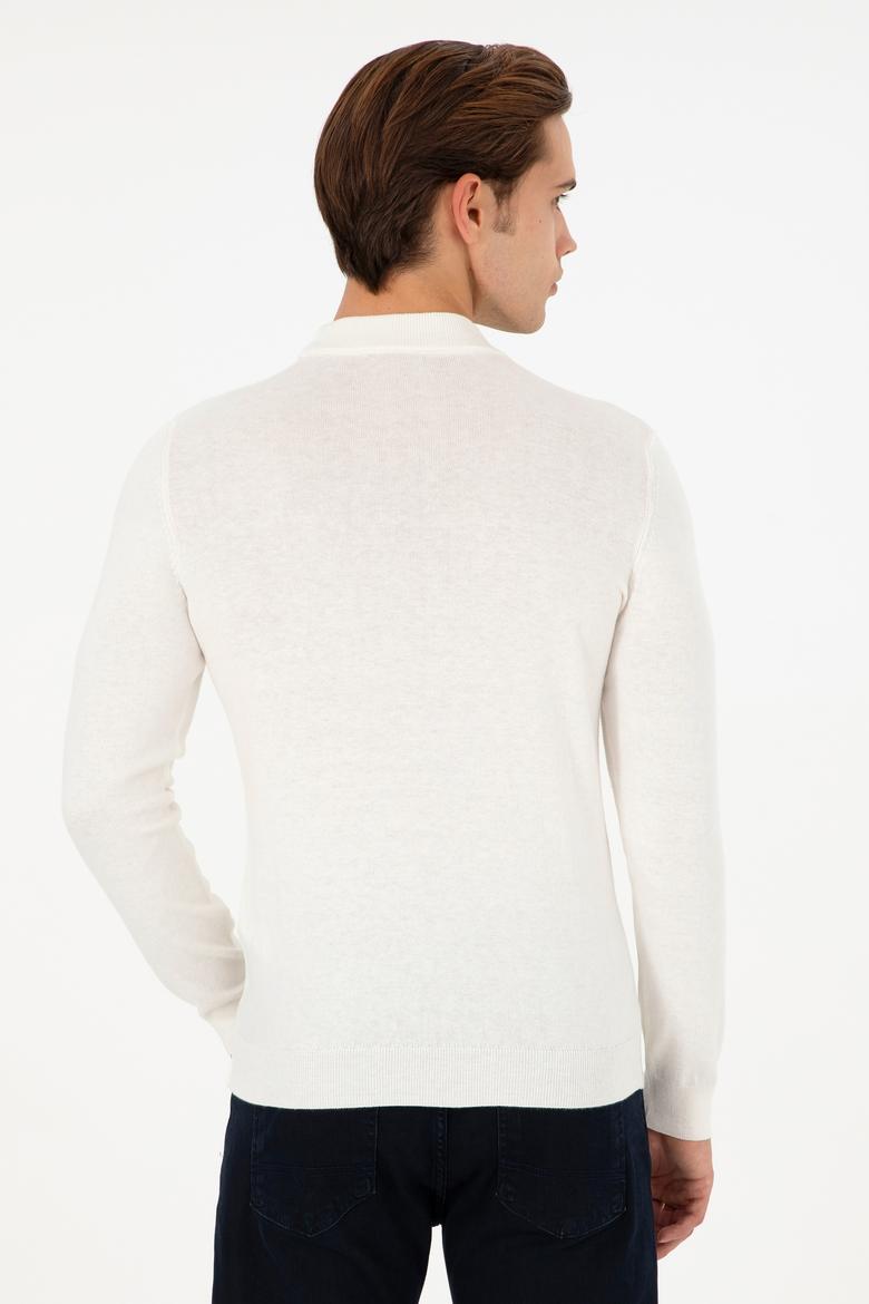 Erkek Slim Fit Çeyrek Balıkçı Yaka Beyaz Basic Triko Kazak - 50298201007