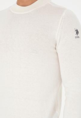 Erkek Slim Fit Çeyrek Balıkçı Yaka Beyaz Basic Triko Kazak - 50298201007