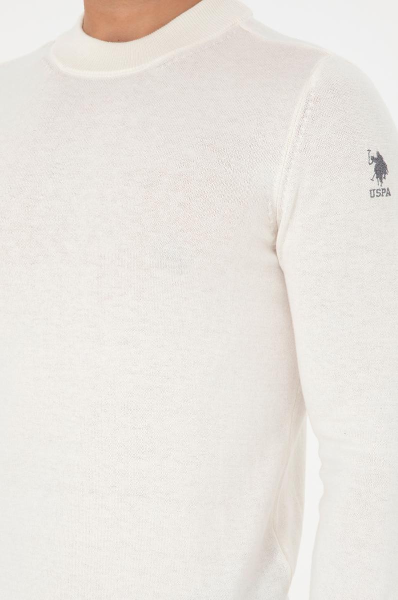 Erkek Slim Fit Çeyrek Balıkçı Yaka Beyaz Basic Triko Kazak