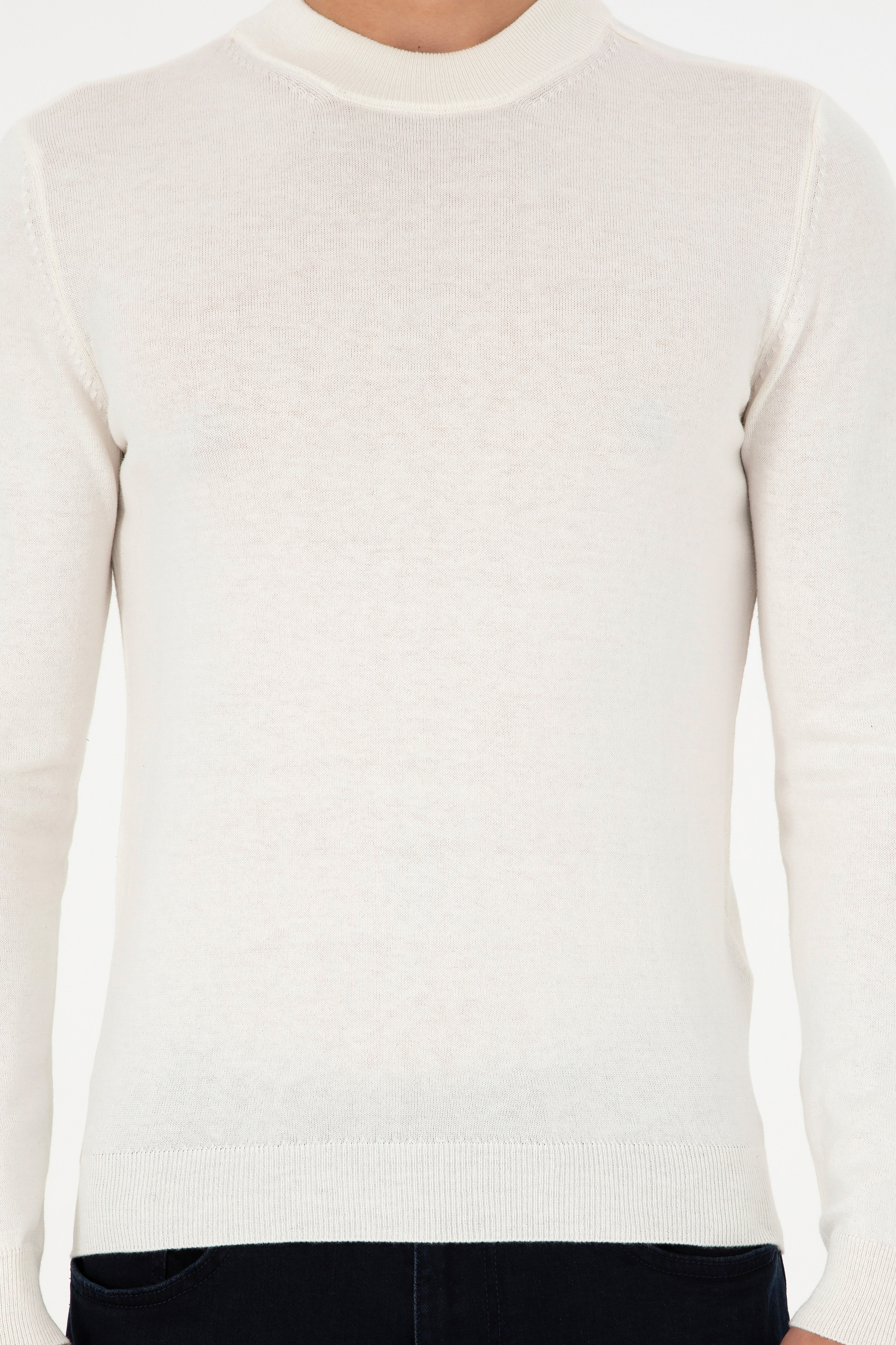 Erkek Slim Fit Çeyrek Balıkçı Yaka Beyaz Basic Triko Kazak - Image 6