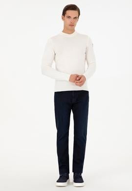 Erkek Slim Fit Çeyrek Balıkçı Yaka Beyaz Basic Triko Kazak - 50298201007