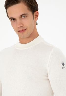 Erkek Slim Fit Çeyrek Balıkçı Yaka Beyaz Basic Triko Kazak - 50298201007