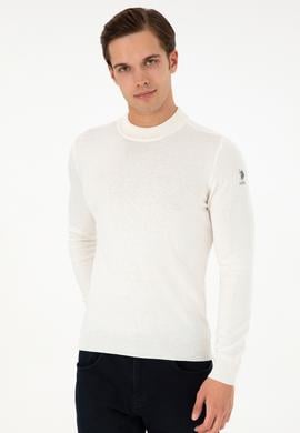 Erkek Slim Fit Çeyrek Balıkçı Yaka Beyaz Basic Triko Kazak - 50298201007