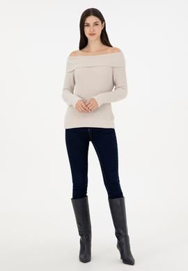 Kadın Taş Kayık Yaka Kazak - 50293116024