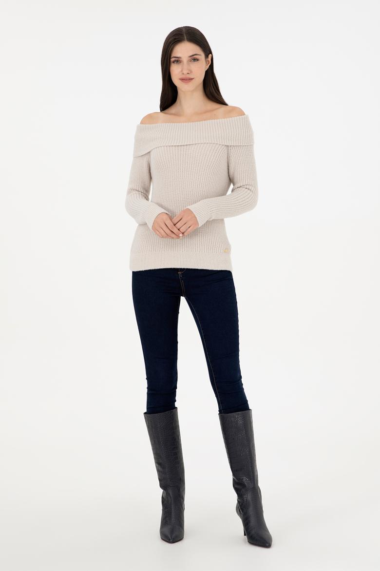 Kadın Taş Kayık Yaka Kazak - 50293116024