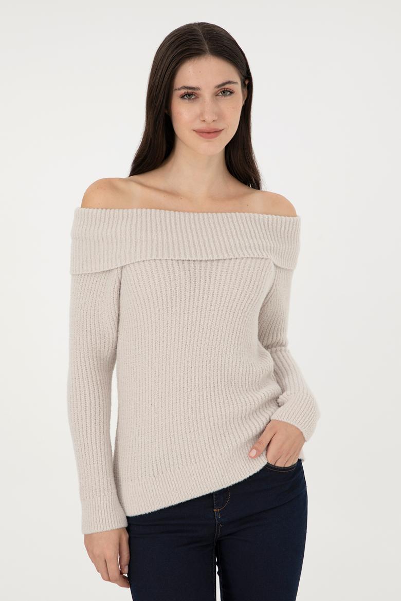 Kadın Taş Kayık Yaka Kazak - 50293116024