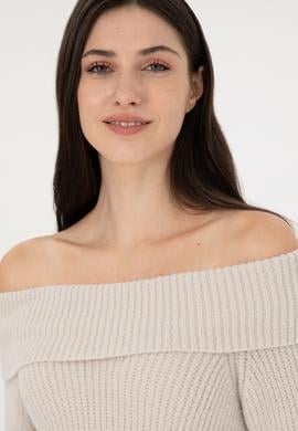 Kadın Taş Kayık Yaka Kazak - 50293116024