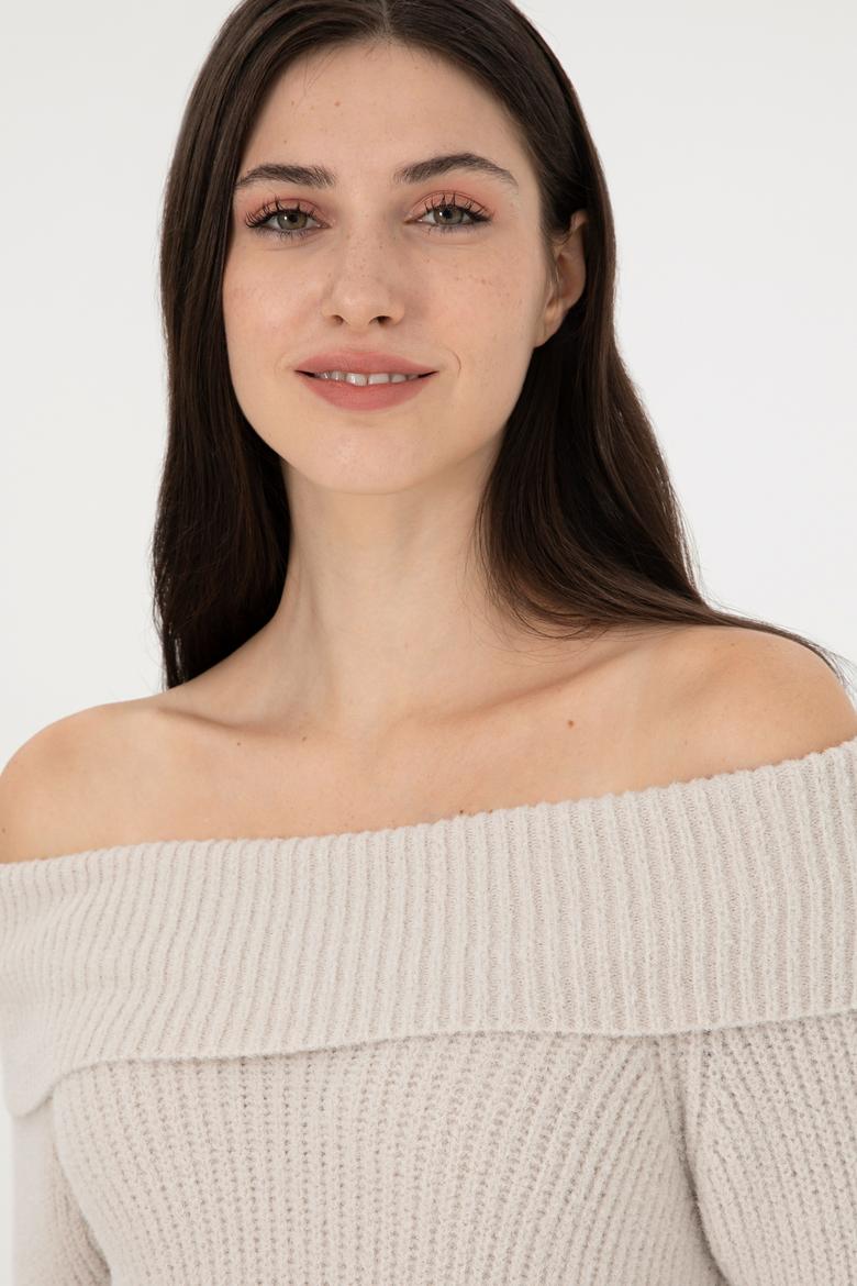 Kadın Taş Kayık Yaka Kazak - 50293116024