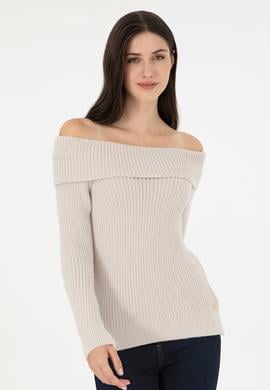 Kadın Taş Kayık Yaka Kazak - 50293116024