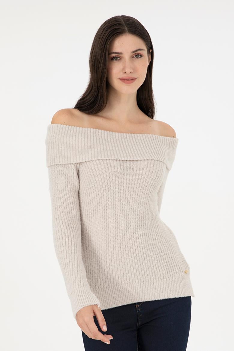 Kadın Taş Kayık Yaka Kazak