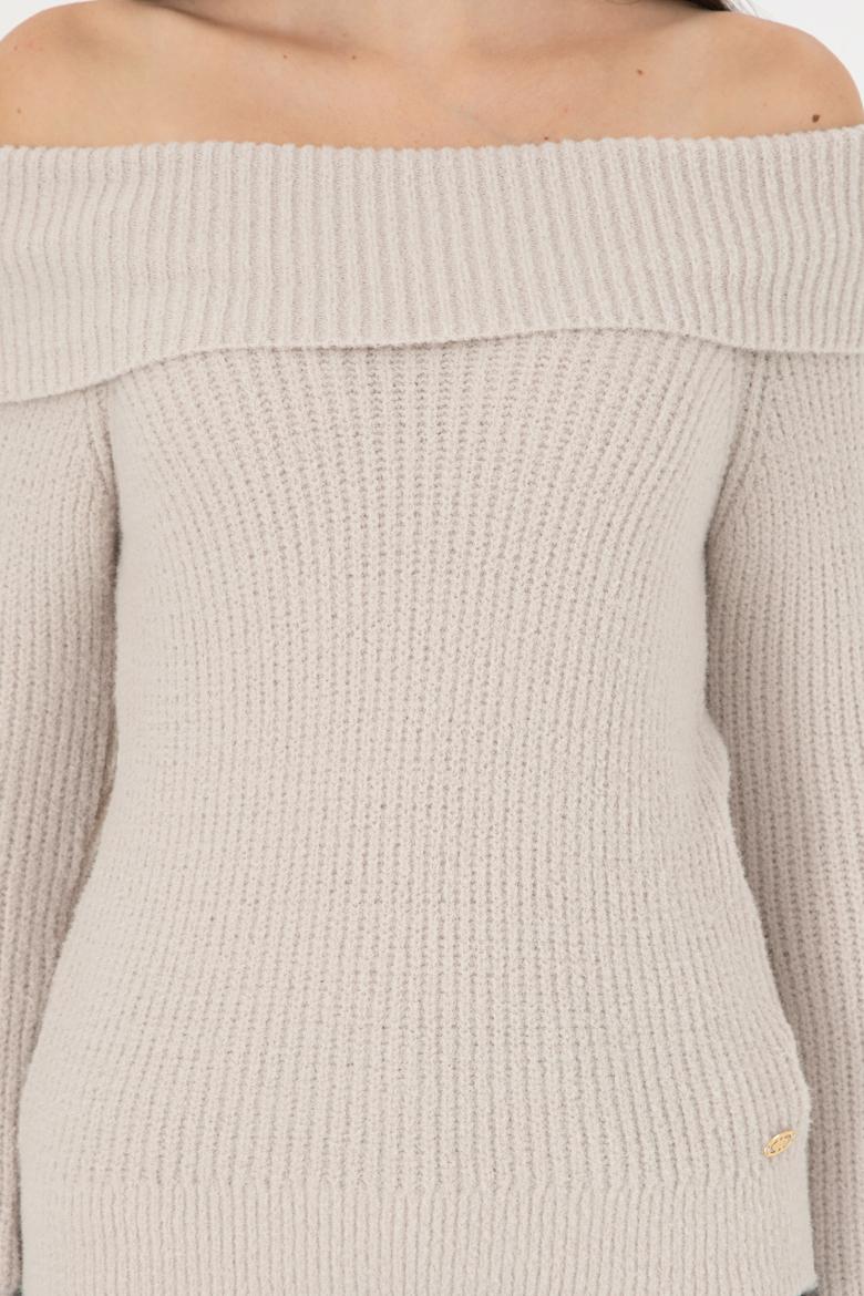 Kadın Taş Kayık Yaka Kazak - 50293116024