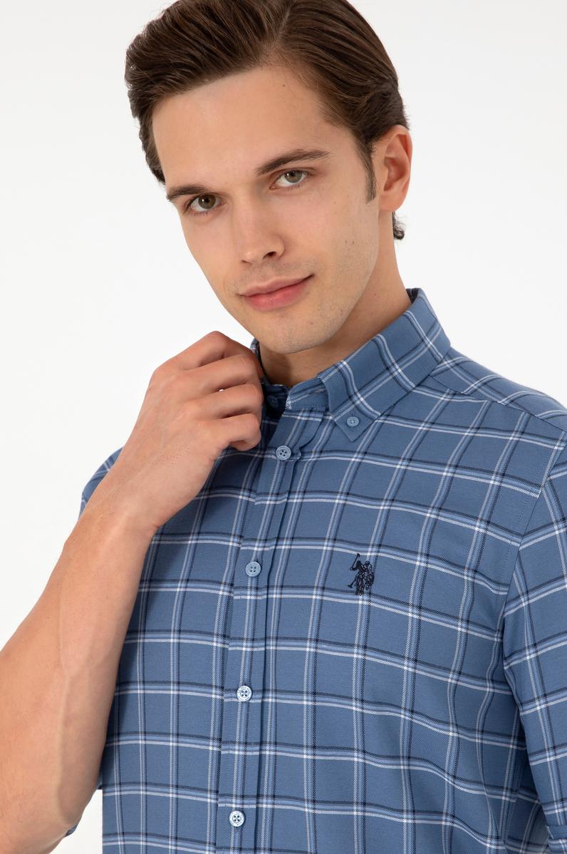 Erkek Saks Uzun Kollu Gömlek