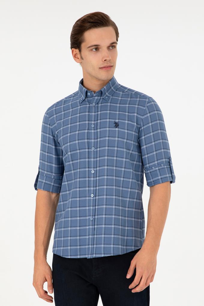 Erkek Saks Uzun Kollu Gömlek