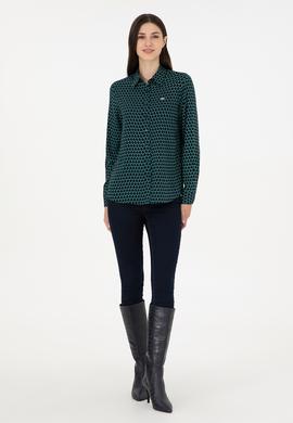 Kadın İndigo Uzun Kollu Gömlek - 50297114018