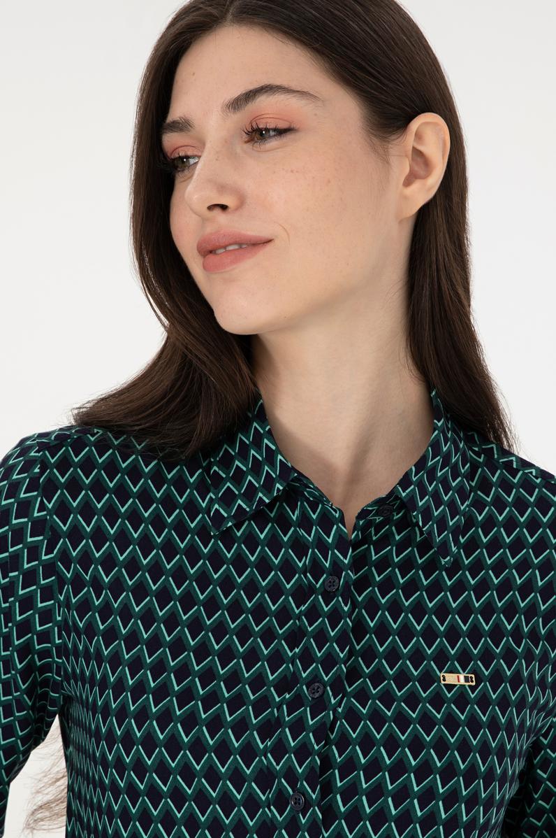 Kadın İndigo Uzun Kollu Gömlek