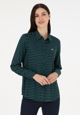 Kadın İndigo Uzun Kollu Gömlek - 50297114018