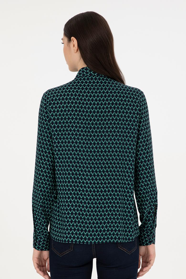 Kadın İndigo Uzun Kollu Gömlek - 50297114018