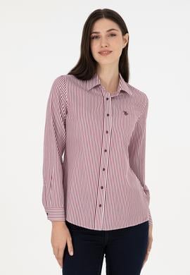 Kadın Bordo Uzun Kollu Çizgili Gömlek - 50297171003